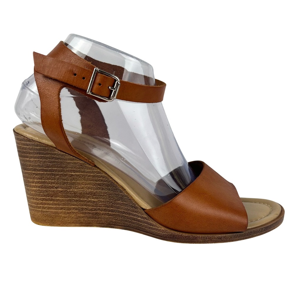 Barbara Barbieri Italian Cognac Leather Wedge Sandals Ankle Strap Brown Size 40